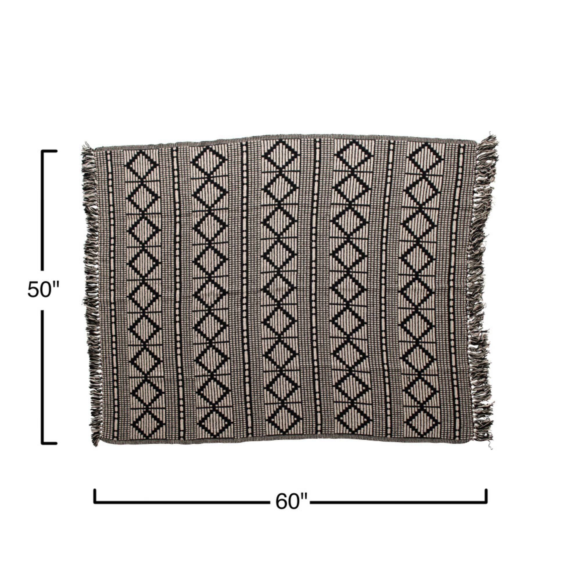 Hello Honey® Black & Beige Woven Cotton Blend Throw Blanket with Fringe